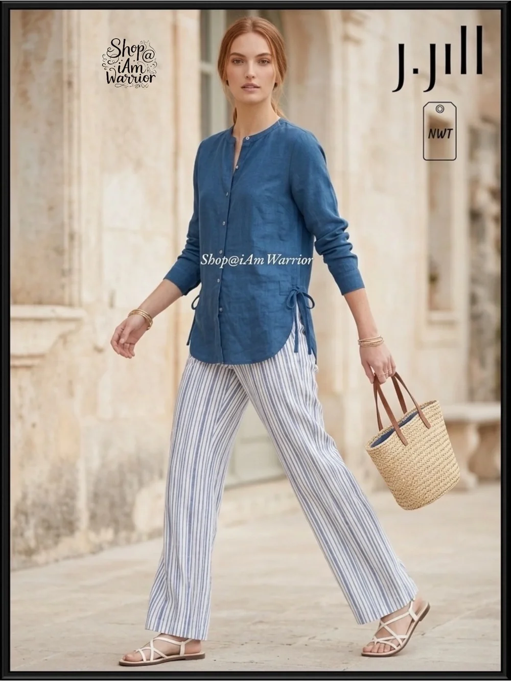 J.Jill NWT seaside blue linen side tie tunic top *shop@iamwarrior